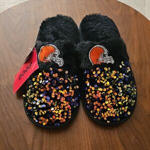 FOCO NFL Cleveland Browns Sequins Women's Slippers - Size 7/8 - Black